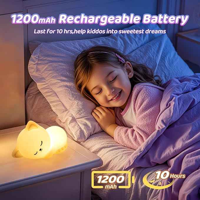 Night Light for Kids,16 Colors Cat Lamp Cute Lamp,Dimmable Baby Night Lights for Nursery,Silicone Rechargeable Nightlight for Kids Room,Kawaii Room Decor,Cat Themed Gifts,Valentines Day Gifts for Kids