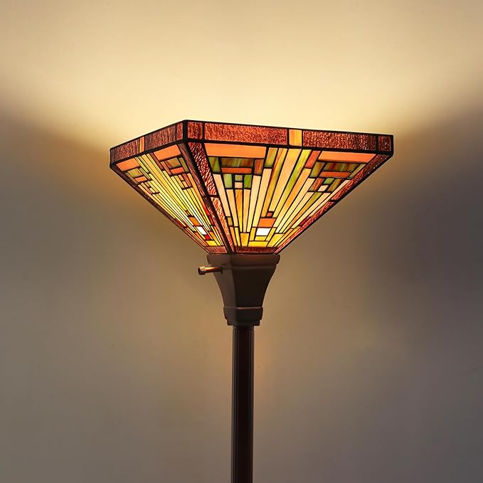 Capulina Tiffany Lamp Shade 12 Inches Wide Accessories Replacement Amber Brown Mission Tiffany Style Stained Glass Lampshade for Torchiere Floor Lamp and Pendant Light