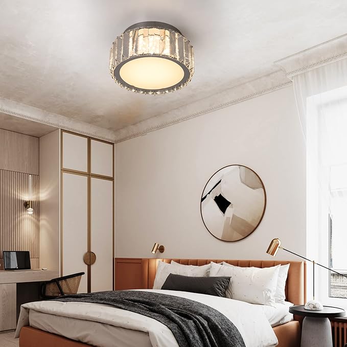 Modern Crystal LED Ceiling Light, Semi Flush Mount Lighting Ceiling Fixture, Ceiling Chandelier Lamp for Living Room, Dining Room, Bedroom, Kitchen, Entryway, Hallway
