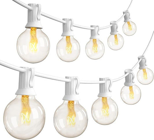 SUNSGNE 100Ft Patio String Lights, G40 Outdoor String Lights with 105 Clear Globe Edison Bulbs(5 Spare), 5 Watt Globe Bulb String Light for Indoor Outdoor Commercial Decor, White Wire