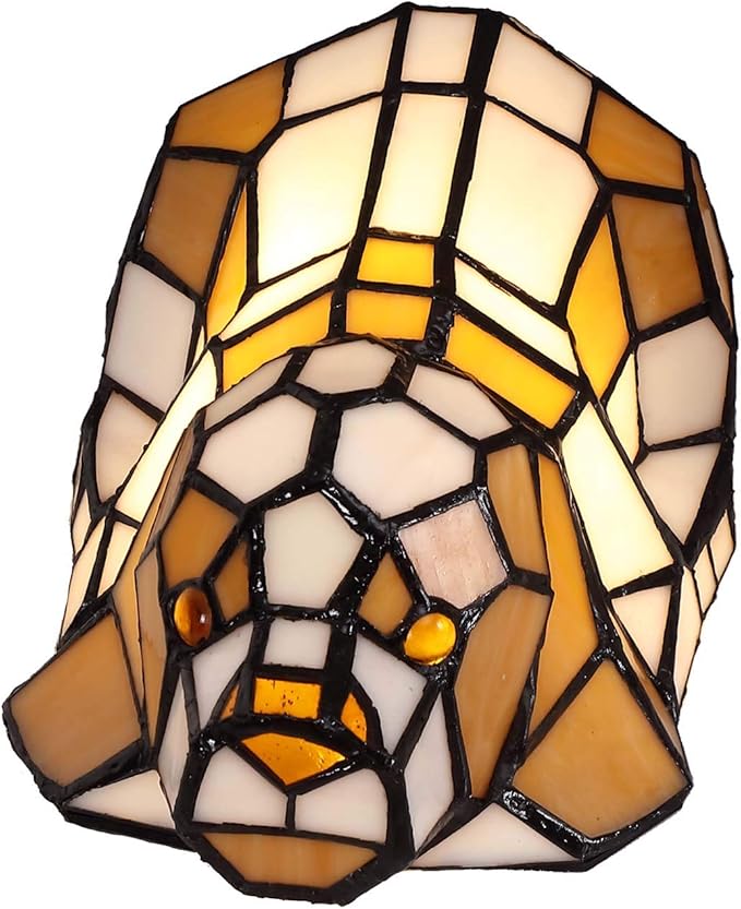 Bieye L10210 Tiffany Style Stained Glass Accent Dog Table Lamp for Home Decor, Orange