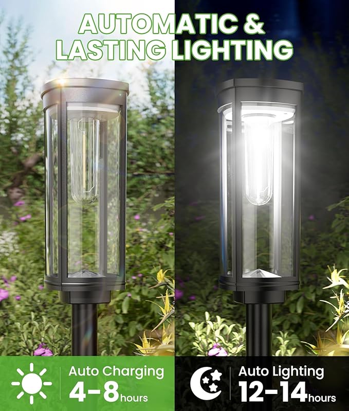 Bright Solar Pathway Lights, 4 Pack Solar Lights Outdoor Waterproof IP65, Long Lasting Outdoor Light for Yard Garden Walkway Landscape Lawn Patio - Aura Lighting