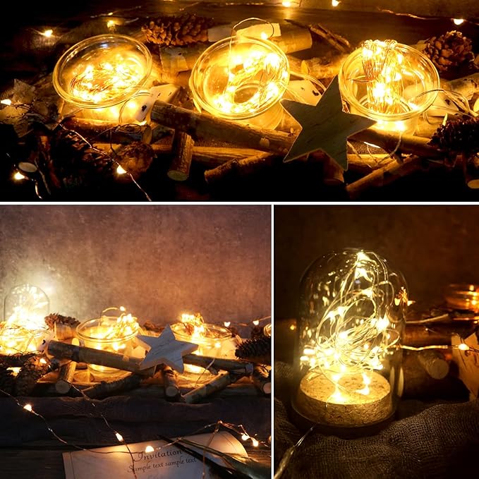 [12-Pack] 8 Modes Fairy String Lights with Timer, 20 LEDs Lights on 6.5ft Silver Wire,Fairy Lights Battery Powered 2xCR2032,3 to 4 Days in The Timing, Party,Wedding,Christmas Table Decor,WarmWhite