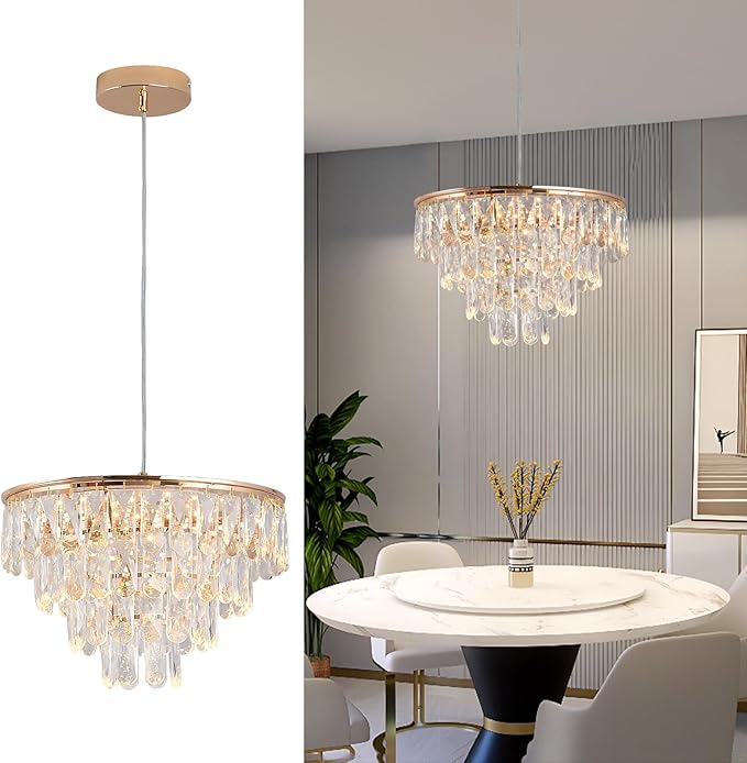 Modern Crystal Led Ceiling Lights Chandelier, Hanging Light Flush Mount Lighting Fixture Ceiling Lamp for Kitchen Island Dining Room Living Room Bedroom Hallway Corridor