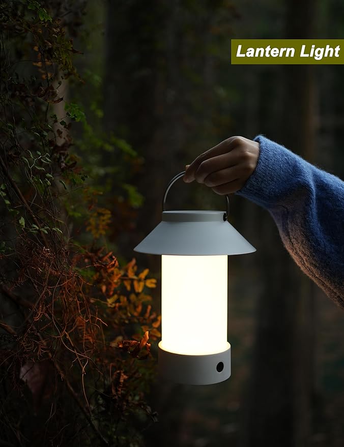 Rechargeable Outdoor Lantern Waterproof, Dimmable Warm White & Flickering Flame Mood Light, Portable Cordless Table Lamp for Patio/Camping/Shower/Emergency Power Outage (White)