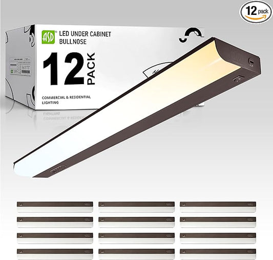 ASD 12 Pack 24 Inch Hardwired LED Under Cabinet Lights, On/Off & 5CCT Switch 2700K-5000K, 12W 1051LM, Direct Wire Low Profile Linkable Fixture, Dimmable Under Counter Kitchen Lighting, Bronze, UL