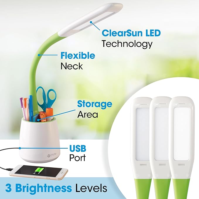 OttLite Organize LED Desk Lamp with USB Charging Port - Adjustable, Desk Light with Storage,Multicolored