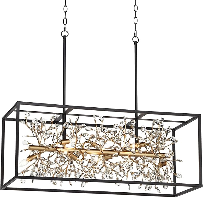 Possini Euro Design Carrine Black Painted Gold Linear Pendant Chandelier 38 1/2" Wide Modern Clear Crystal 8-Light Fixture Dining Room House Foyer Entryway Bedroom Kitchen Island Hallway Ceilings - Aura Lighting