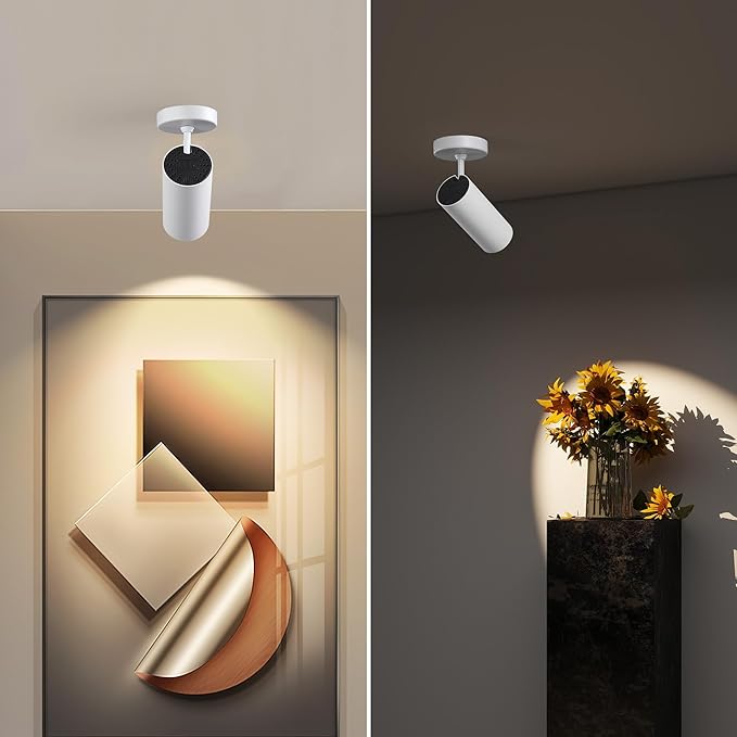 12W LED Dimmable Ceiling Spotlight Indoor - Adjustable Surface Accent Lamp for Home Corridor, Painting, Warm White 3000K, CRI 97 Anti-Glare Picture Artwork Spot Light, White Finish, 4 Packs