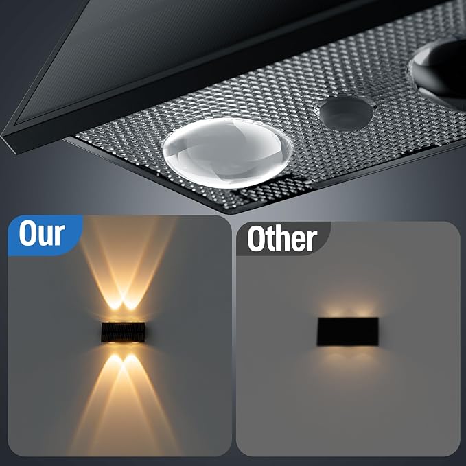 NIORSUN Solar Fence Lights,12 Pack Deck Light,Led Outdoor Lights 3000K/4500K/6000K+ RGB Up & Down Wall Lights Waterproof,Solar Powered Light for Backyard/Pool/Railing/Patio/Porch/Step