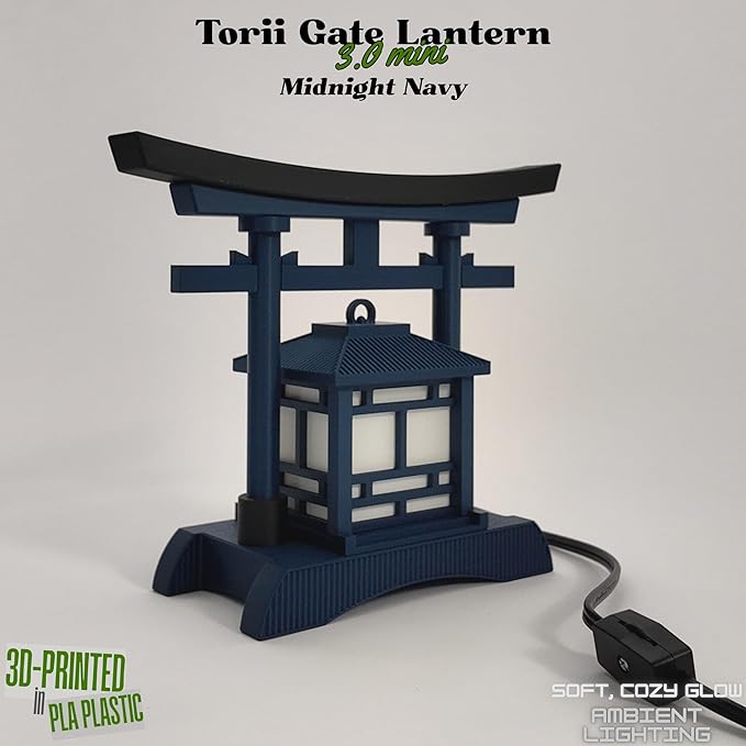 Japanese Torii Gate Lantern - Exquisite Japanese Decor for Home and Room | Unique Desk Lamp and Table Lamp Design | Mini Japanese Lantern Transforms Any Space (Midnight Navy)