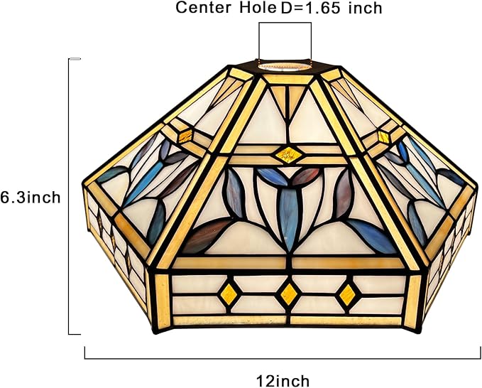 Capulina Tiffany Lamp Shade 12 Inches Wide Accessories Replacement Mission Hexagon Style Stained Glass Lampshade for Torchiere Floor Lamp and Pendant Light