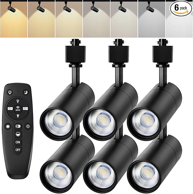 Black 20W Track Lighting Heads,2700K-6500K Stepless Dimming H Type LED Track Light Heads Dimmable Rail Ceiling Spotlight Fixtures Accent,CRI90+ 24° 1800LM,6 Pack (Black, 20W(6 Pack)) - Aura Lighting