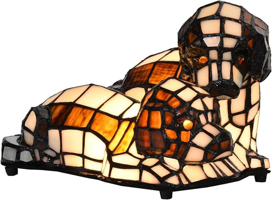 Bieye L10772 Dogs in Love Tiffany Style Stained Glass Accent Table Lamp Night Light for Bedside Living Room Bedroom Animal Pet Lovers Home Decoration