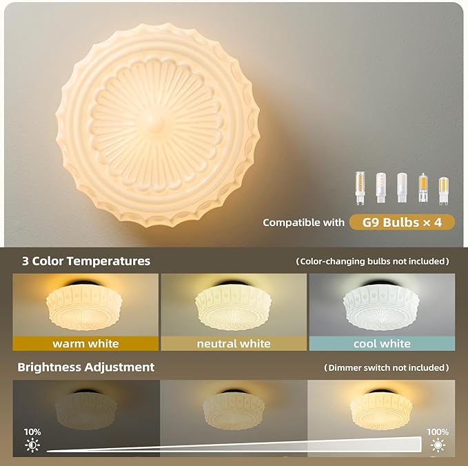 Milk Glass Schoolhouse Ceiling Light - 14 Inch Vintage Mid Century Modern Flush Mount Lighting Fixtures - Antique Art Deco Lamp for Hallway Bedroom Kitchen Entryway Laundry Foyer Bathroom Dining Room - Aura Lighting