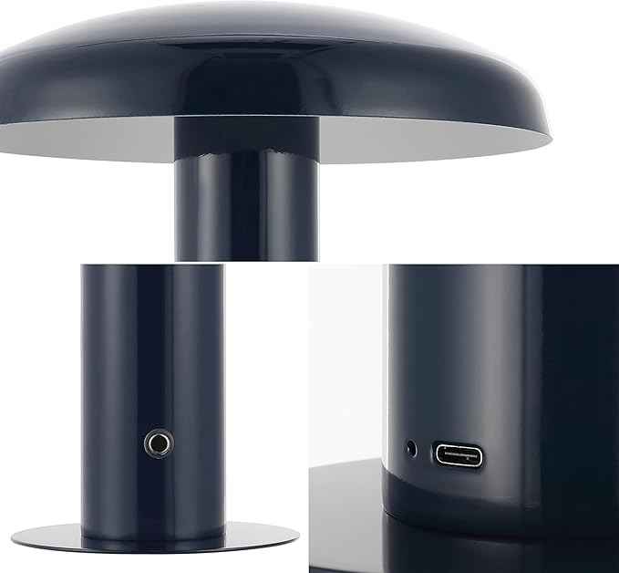 JONATHAN Y 11" Navy Rechargeable LED Mushroom Table Lamp, Cordless Portable Dimmable Mid-Century Modern Accent Lamp, with Metal Shade, Touch Sensor (JYL7114F)