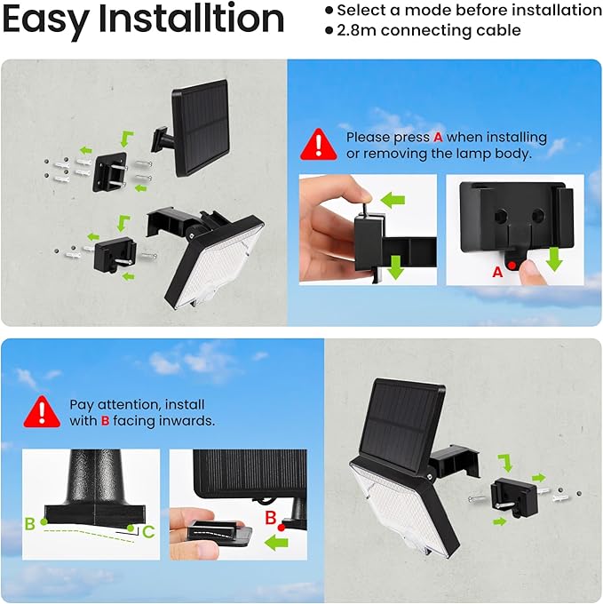 Solar Flood Lights Outdoor, 294 LED Motion Sensor Outdoor Lights, IP67 Waterproof Solar Flood Light for Outside, 3000LM Angle Adjustable Security Spot Lights for Porch Patio Yard Garage, 4 Pack 4000K