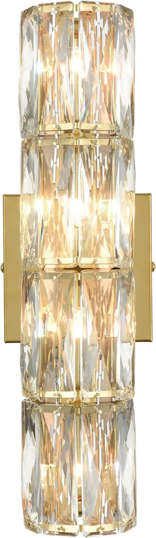 SAMTEEN Gold Wall Sconce Modern Crystal Sconces Wall Lighting 4-Light Bathroom Wall Mount Light Crystal Vanity Light Fixture for Bedroom Hallway Living Room - Aura Lighting