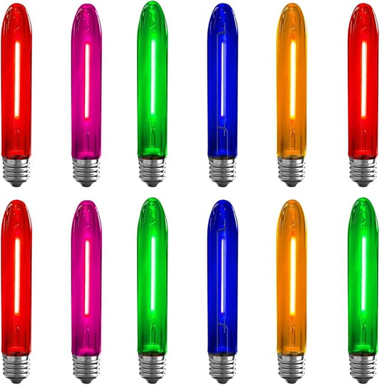 12 Pack T13 LED Multicolor Replacement Bulbs, E12 Candelabra Base LED Bulbs for Outdoor String Lights, Night Light, Christmas Candles, Window Lights, 0.6W Energy Saving Decorative Multicolor Bulb