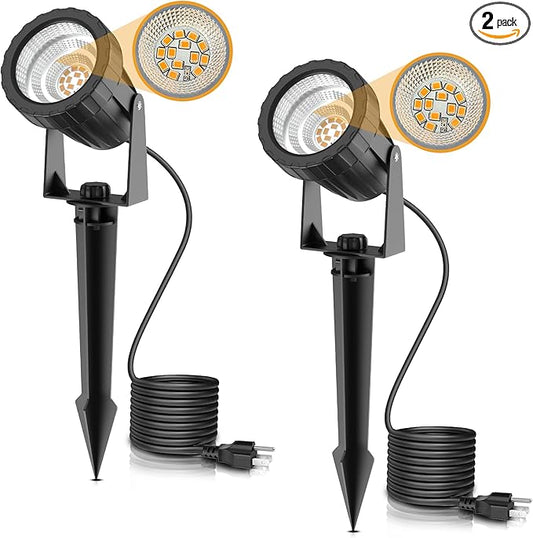 L LOHAS LED 12W Dusk to Dawn Outdoor Lighting, Auto On/Off 3000K Landscape Outdoor Spotlight, IP66 Waterproof Plug in Spot Lights for Yard, Garden, House, Pathway, Plant(2 Pack) - Aura Lighting
