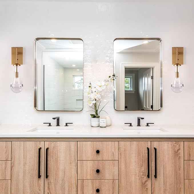 HuisMier Raindrop Wall Sconces, Brushed Brass Glass Wall Sconce with On Off Switch, Modern Wall Light Fixtures Bathroom Wall Lamp for Bedroom Living Room Vanity Hallway