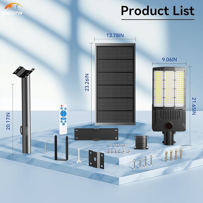 Deepn 10000W Solar Street Lights Outdoor Commercial Parking Lot Lights Aluminum LED Security Flood Light with Motion Sensor & Dusk to Dawn, Solar Outdoor Lights Waterproof for Yard, SZ3000, 1Pack