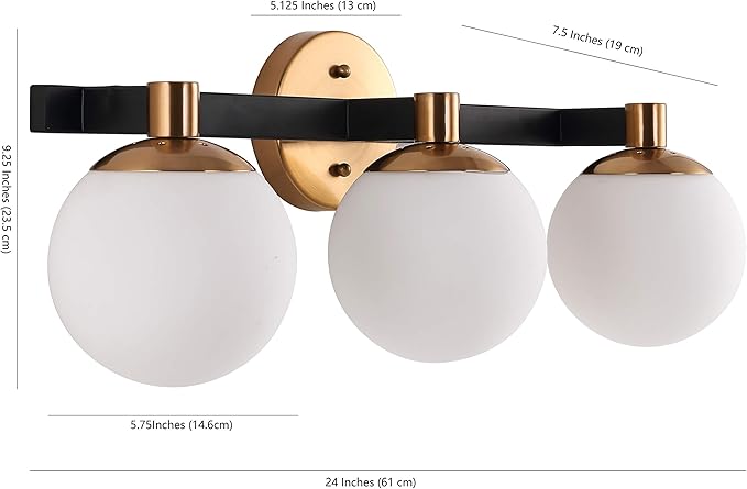 JONATHAN Y 5.75" Brass Gold/Black Modern Globe LED Vanity Wall Sconce Light, White Frosted Glass Shade, Mid-Century Art Deco Wall Lamp for Bathroom, Kitchen, Hallway (JYL3542A)