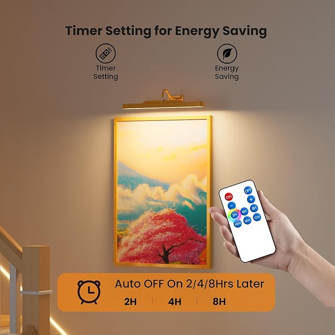 Wireless Picture Light Battery Operated, 16in Picture Light for Wal, 2Pack Rechargeable 5000mAh Battery Wall Sconce for Wall Pictures, Gallery Artwork, Paintings, Portraits, Dartboards- Brass