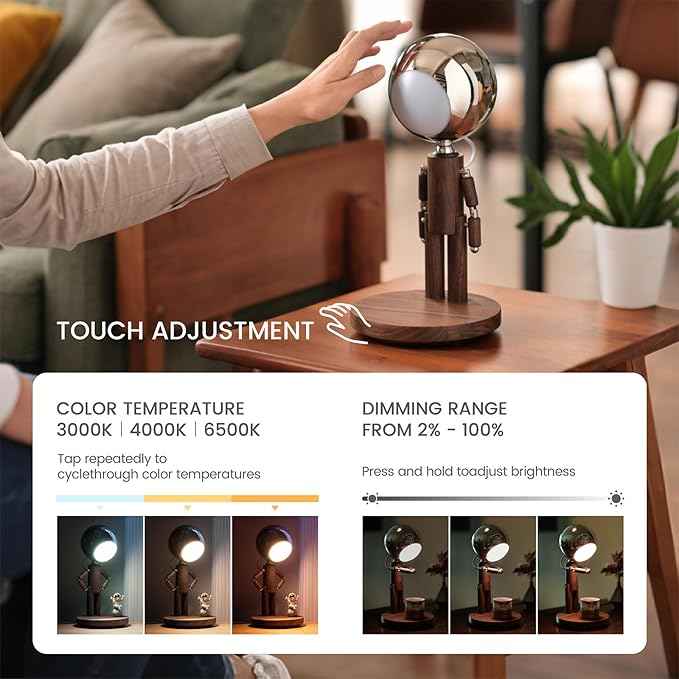 Cordless Table Lamp, Rechargeable Wooden Table Lamp with Touch Control & Adjustable Brightness, Cordless Decorative Bedside Lamp for Bedroom, Home Decor & Unique Gifts, Black Walnut