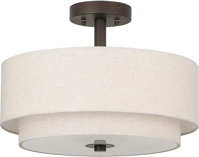 XiNBEi Lighting Drum Semi Flush Light, 3 Light Semi Flush Mount Ceiling Light Fixture with Fabric Shade Modern Close to Ceiling Light for Bedroom & Living Room Dark Bronze Finish XB-SF1289-DB - Aura Lighting