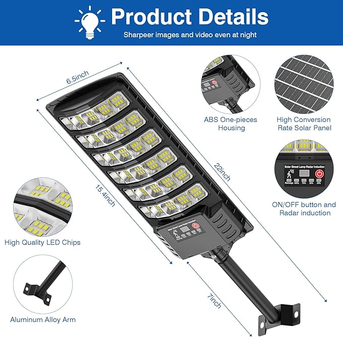 Solar Street Lights Outdoor Waterproof ,50000LM 320°Wide Angle Flood light, LED Solar Parking Light with Motion Sensor and Remote Control for Outdoor, Streets, Courtyards,Parking Garages,-4Pack