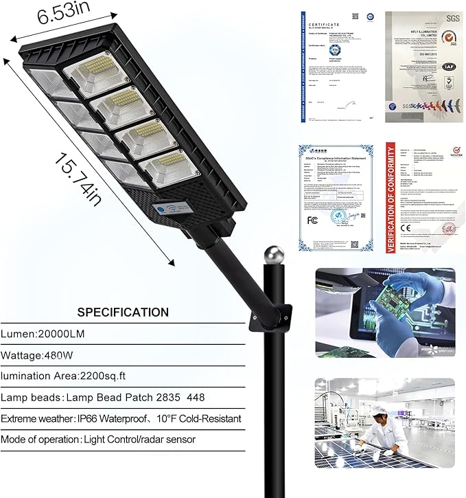 Viruhaka Solar Outdoor Lights,448LEDs Street Lights with 20000LM Hight Brightness, IP66 Waterproof Security Flood Light, Dusk to Dawn Solar Street Lights,for Exterior Wall, Patio, Yard, Deck, Garden