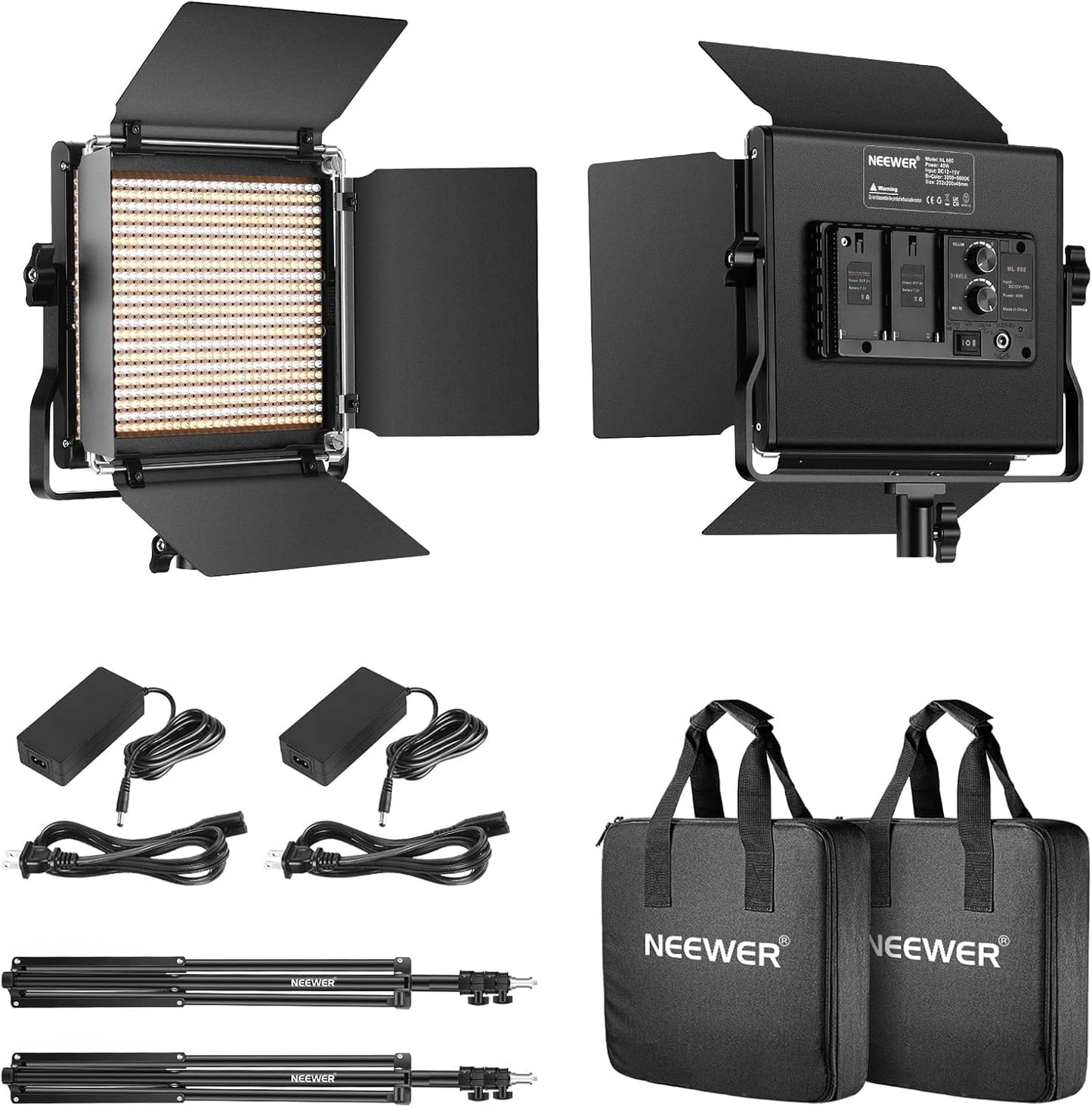 2 Pack Bi Color 660 LED Video Light and Stand Kit (2 Light and stand kit)