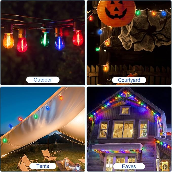 15 Pack S14 LED Bulbs Blue Christmas Replacement Bulb 1W String Light Bulbs Vintage Edison Plastic Decorative Bulb E26 Base Outdoor String Lights LED Filament Bulb for Patio Home Decor(Blue)