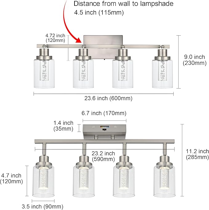 MELUCEE 5-Color 4 Light Brushed Nickel LED Track Lighting Fixtures Ceiling for Kitchen, Dimmable Track Lighting Kit, Adjustable Directional Spot Lights Indoor Wall Lamp, Built-in LED Chips - Aura Lighting