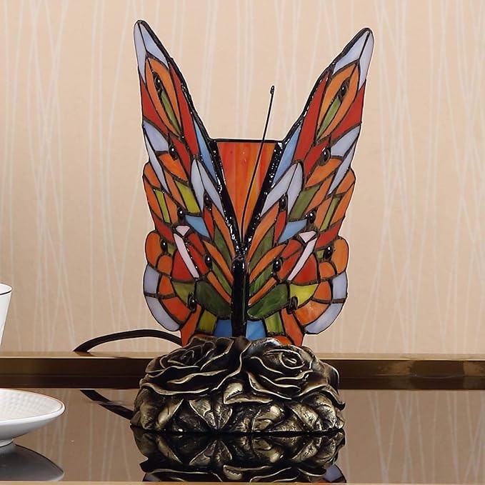 Bieye L10043 Butterfly Tiffany Style Stained Glass Accent Table Lamp (Multi-Colored F)
