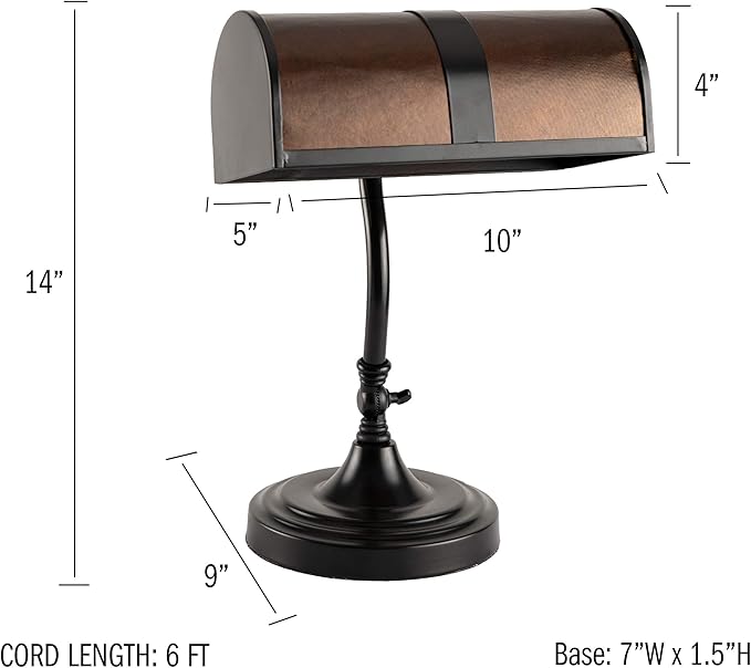 Banker's Lamp - Mission-Style LED Table or Desk Light with Amber Mica Shade and Bulb - Classic Vintage-Look Accent Decor by Lavish Home (Black)