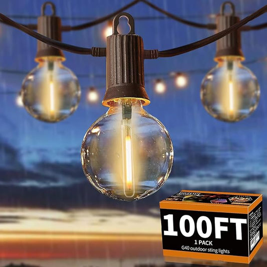 ZOTOYI Outdoor String Lights Waterproof 100 FT, G40 Globe LED Outdoor Lights for Patio with 52 Shatterproof Bulbs(2 Spare), String Lights for Outside, Cafe, Porch, Backyard