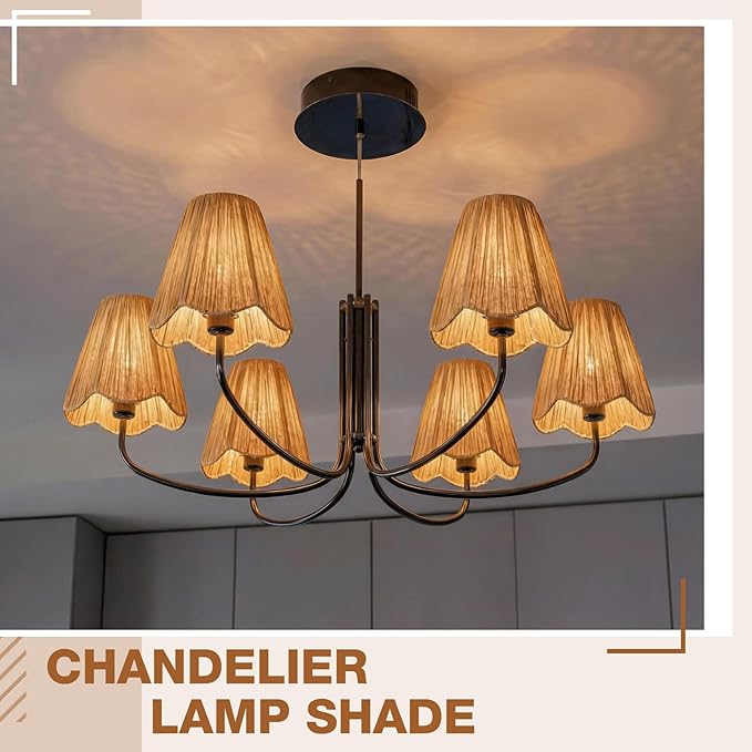 2 Pcs Clip-On Chandelier Lamps Shade Small Scalloped Lampshade 3"Top x 6"Bottom x 5-1/4"Slant Height Empire Brown Lamp Shade Chandelier or Accent Lamp(Raffia)