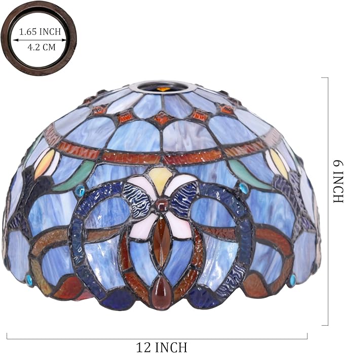 Tiffany Lamp Shade Replacement 12X6 Inch Stained Glass Lampshade Only 1-5/8-Inch Fitter Opening for Arched Floor Lamp, Torchiere Lamp, Pendant Light (Blue Purple)