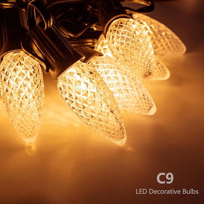 50 Pack C9 Led Christmas Light Bulbs, C9 Replacement LED Bulb for Outdoor String Light, C9 Shatterproof Led Bulb with E17 Base, Christmas String Light Bulb, Commercial Grade 2200K Warm White