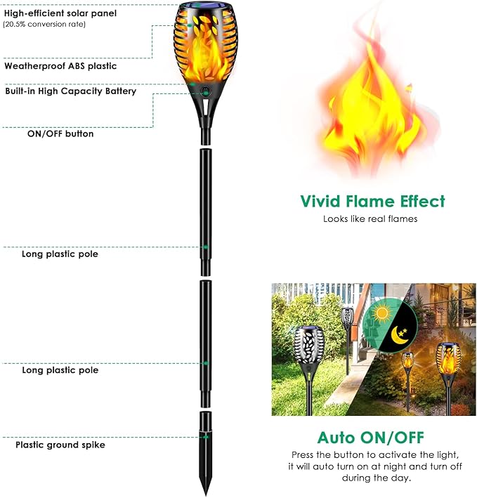TomCare 8 Pack Outdoor Flickering Flames Torch Decorative Garden Lights Solar Powered Waterproof Christmas Decorations Lighting for Garden Patio Yard Landscape