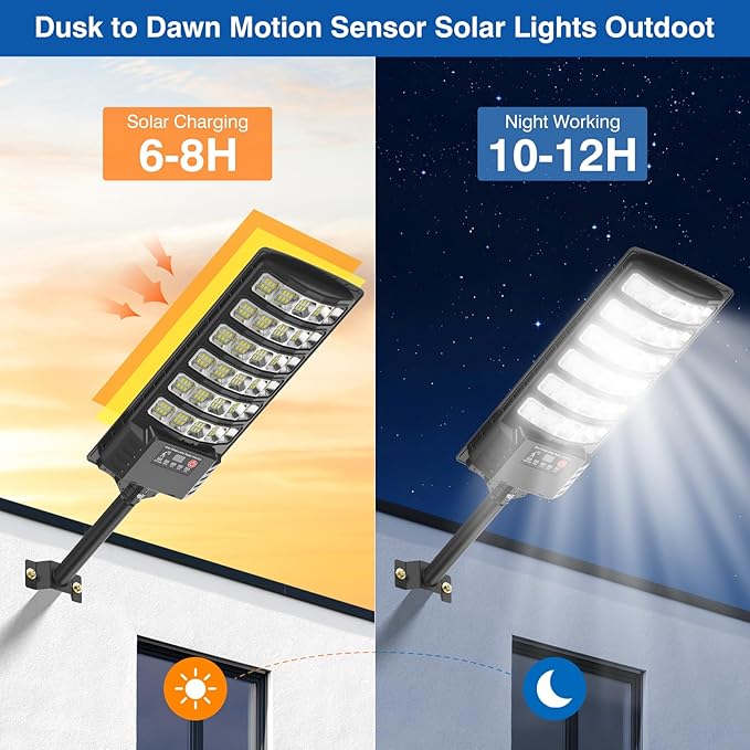 Solar Street Lights Outdoor Waterproof ,50000LM 320°Wide Angle Flood light, LED Solar Parking Light with Motion Sensor and Remote Control for Outdoor, Streets, Courtyards,Parking Garages,-4Pack