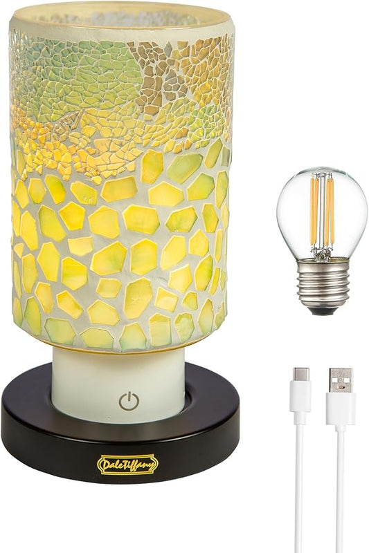 Dale Tiffany TAR24124 Alps Green Uplight Mosaic Accent Lamp with Rechargeable Battery and 3-Level Brightness, Multicolor, 8.5-Inch Tall