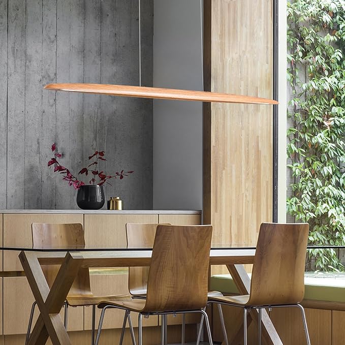 51" 36W Wood LED Linear Pendant Light Fixture Led Dining Room Light Dimmable Hanging Light Fixture for Dining Room Kitchen Island Pool Table Lights Natural Ash - Aura Lighting