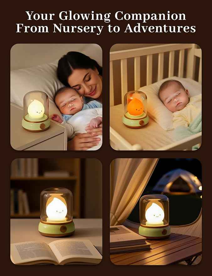 Cute Smiley Night Light with White Noise, Vintage Flickering Flame Lamp, USB Rechargeable Dimmable Sleep Timer, Cozy Lamp Sleep Aid Sound Machine for Bedroom