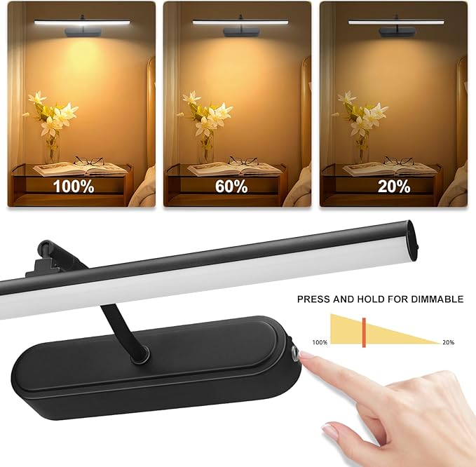 Picture Light,3AA Battery Wall Lights,Wireless Art Lights for Paintings,Remote Control Accent Light with Timer and Dimmable for Frame,Portrait,Mirror-Black