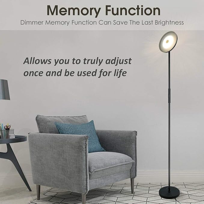 Tangkula Sky LED Torchiere Floor Lamp, Dimmable Standing Light with 3 Light Options, Ideal for Living Room, Bedroom and Office (Black)
