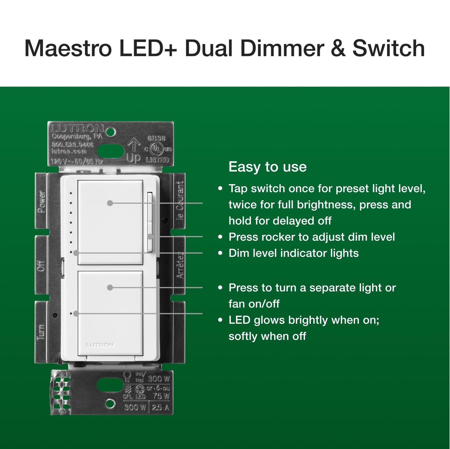 Maestro LED+ Dual Dimmer and Switch