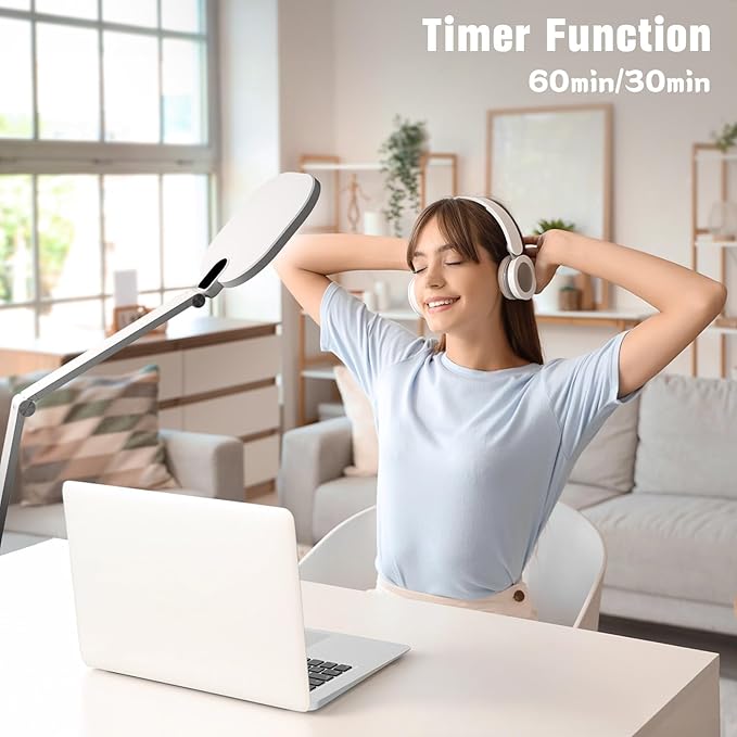 LED Desk Lamp for Home Office, 15W Desk Light with CRI >95, Memory & Timer Function, 1200LM Dimmable Computer Light for Video Calls, Conference, Reading, Study (White) - Aura Lighting